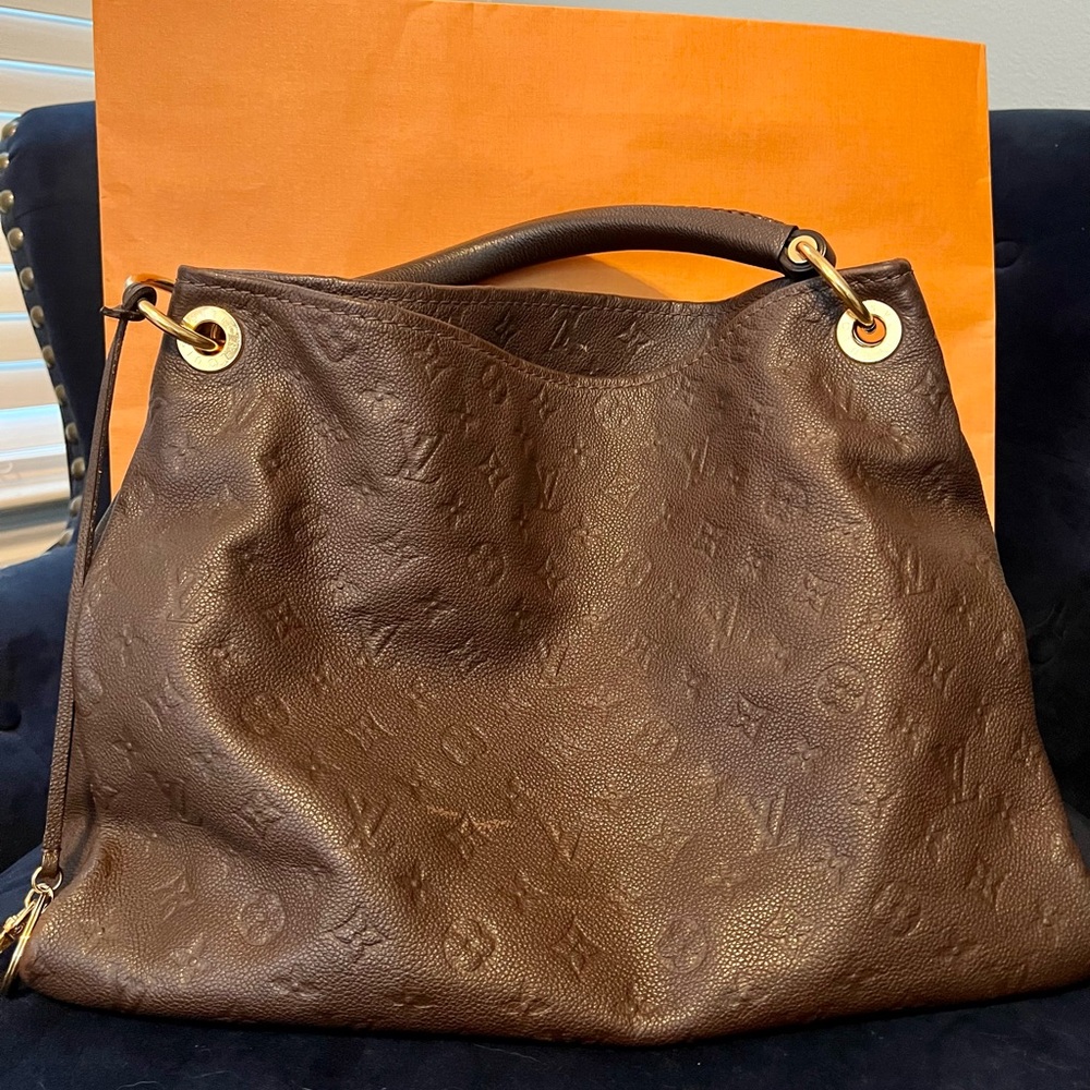 Louis Vuitton Brown Monogram Embossed Leather Hobo Bag with Gold Hardware
